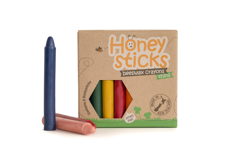 Honeysticks Beeswax Crayons, Thins, 10x1.2cm, pack of 8