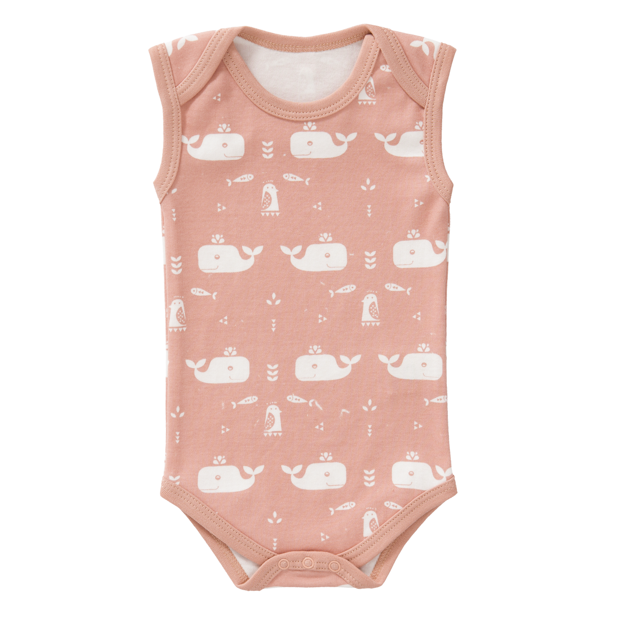 Fresk Orgnanic- Bodysuit without Sleeves Whale Mellow Rose Size: 3‐6 m and 6-12m